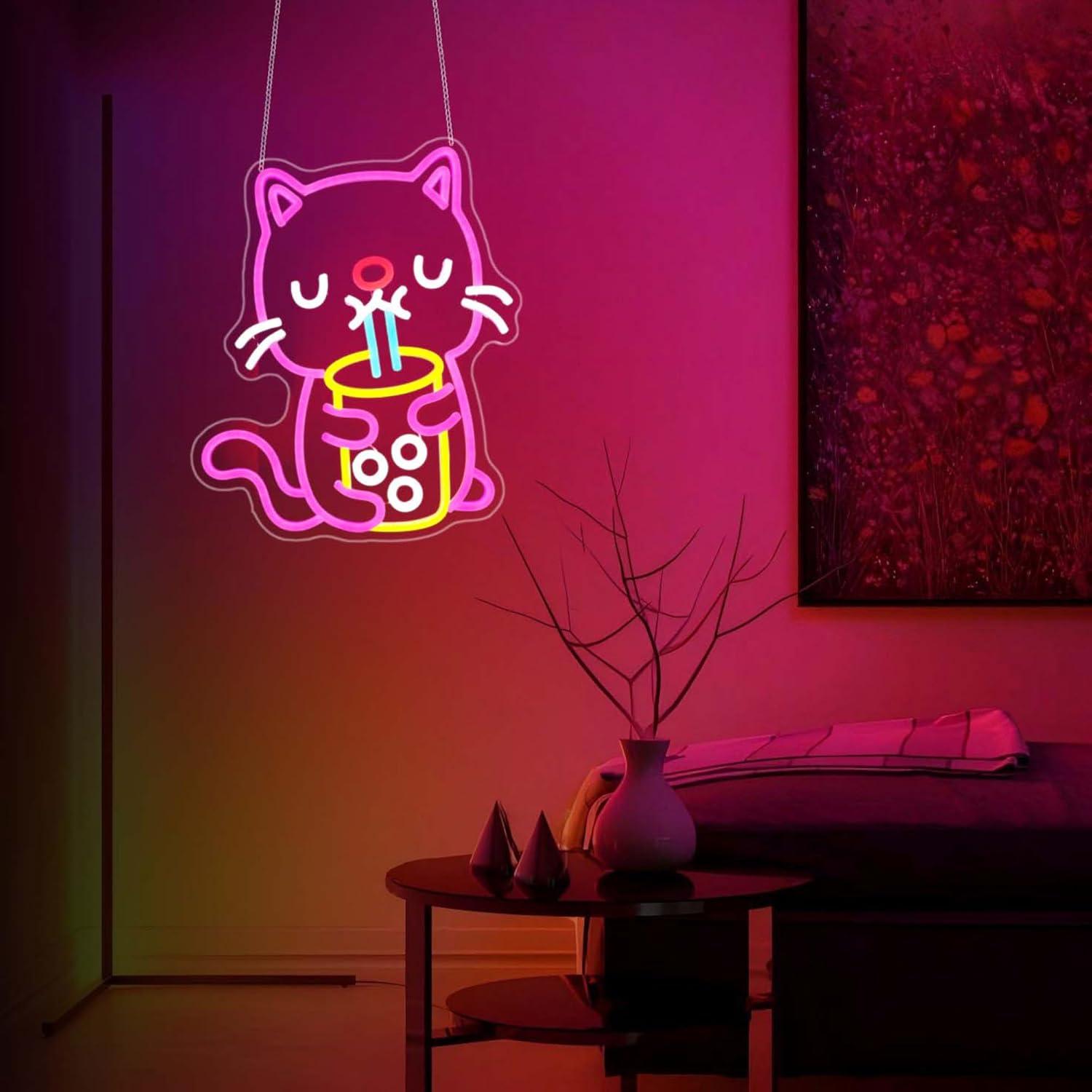 Cat Boba Tea Neon Sign USB Dim - Gaming Accessories Shop recension och pris